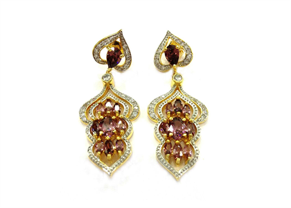 Gold Plated CZ Studded Gemstone Dangle Earring